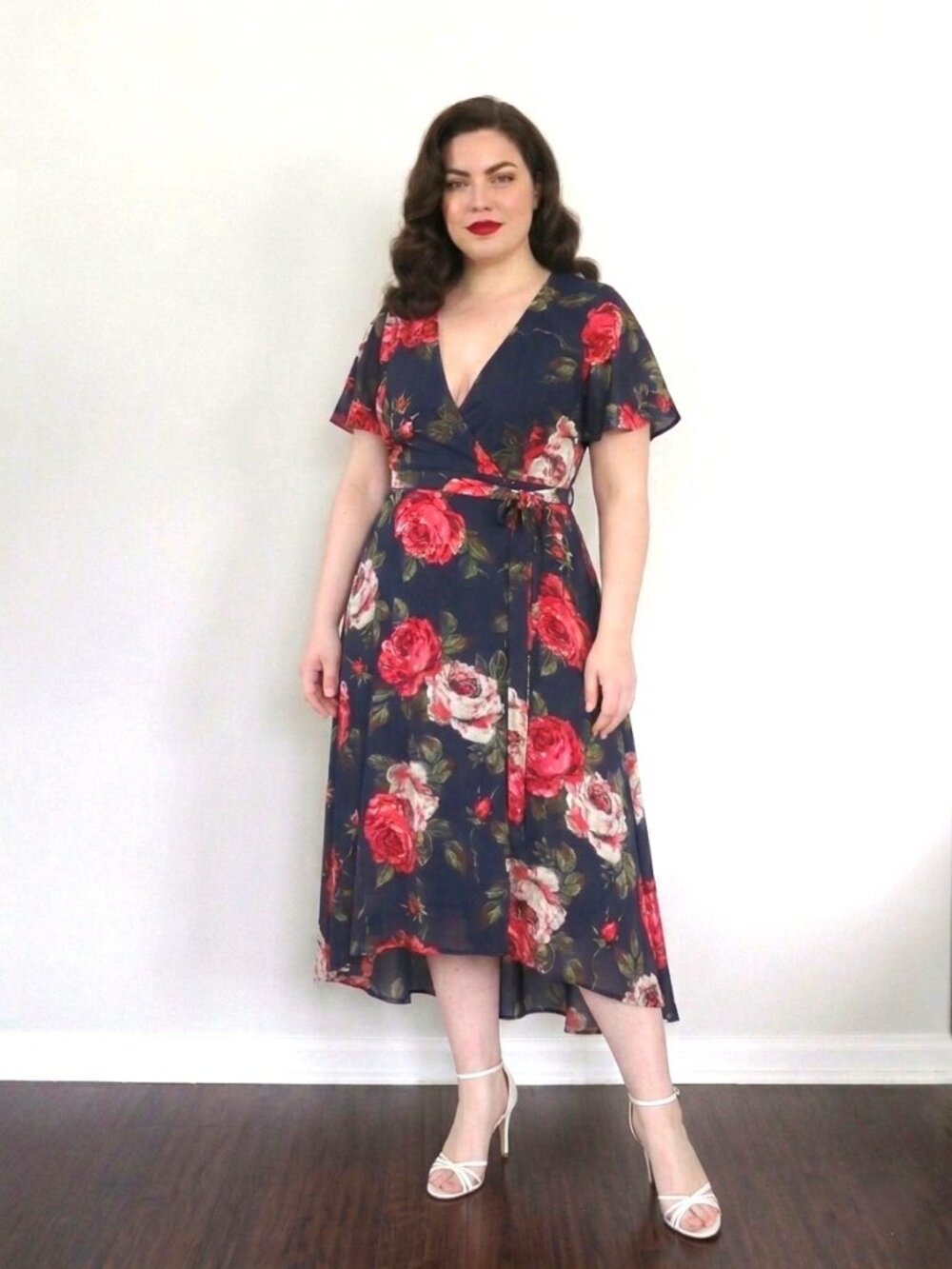 Vintage Forever 21 Navy Blue Floral Wrap Dress